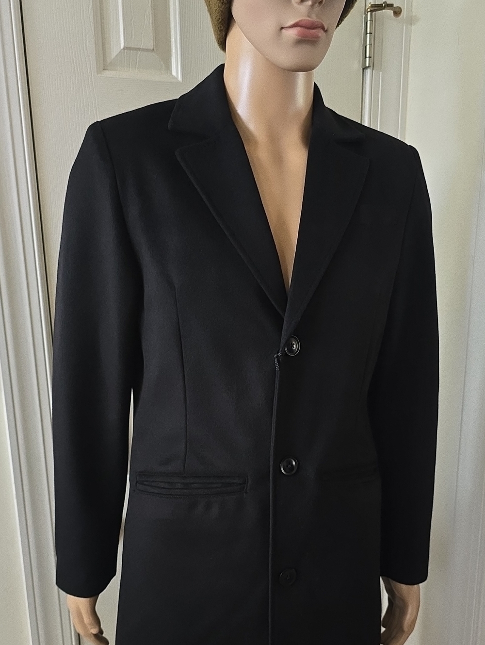 JF J. FERRAR Brand Men's Black Single-Breasted Wool Pea Coat Size Medium
